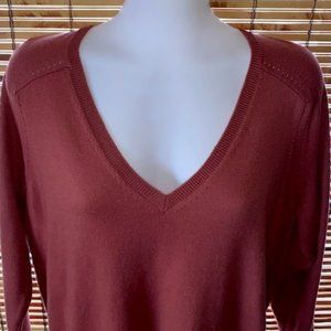 LOFT Women's V-Neck Sweater in Rust